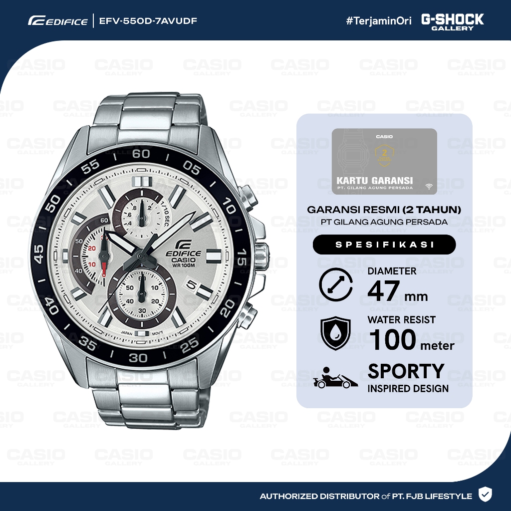 Casio Jam Tangan Pria Edifice EFV-550D-7AVUDF Original Analog Silver