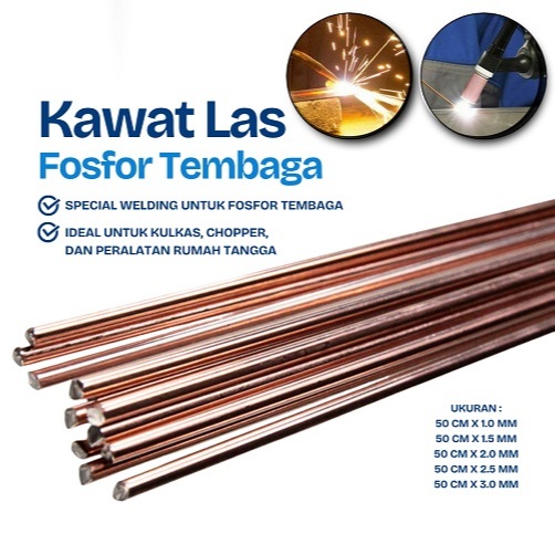 Kawat Las Patri Batang Tembaga Alloy Ukuran 1,5mm / 1mm / 2mm x 50cm Low Temperature Welding Rod Fos