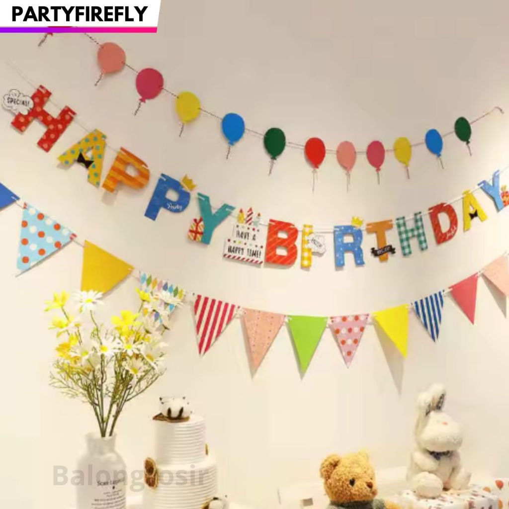 Banner Birthday Set Ulang Tahun Flag Segitiga Kertas Untuk Ulang Tahun/ Banner Dekorasi Kamar Anak L