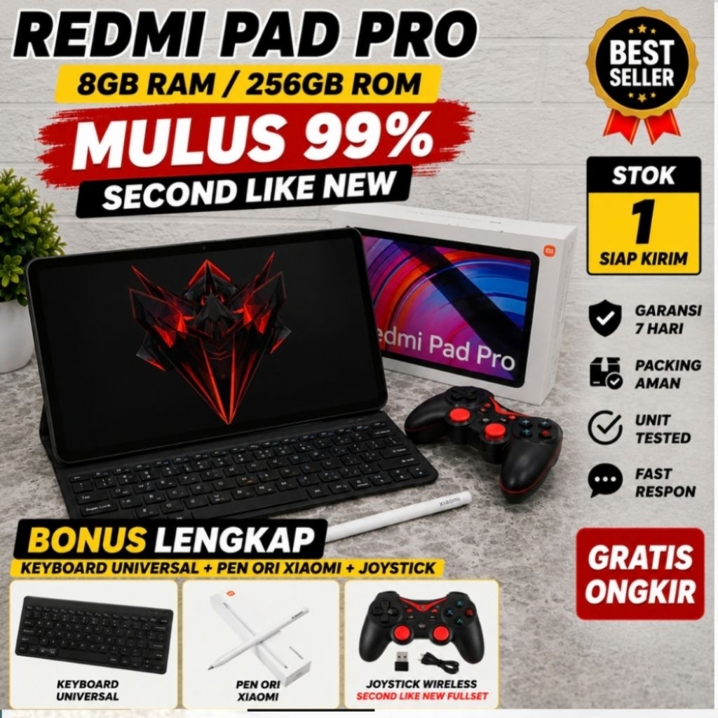 Redmi Pad Pro 8/256 Second Like New Fullset Bonus Keyboard Pen Joystick Tablet Gaming Xiaomi Mulus N