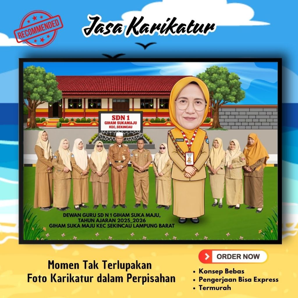 Kado Perpisahan Guru Karikatur Digital Custom - Hadiah Kenang-kenangan Satu Kelas