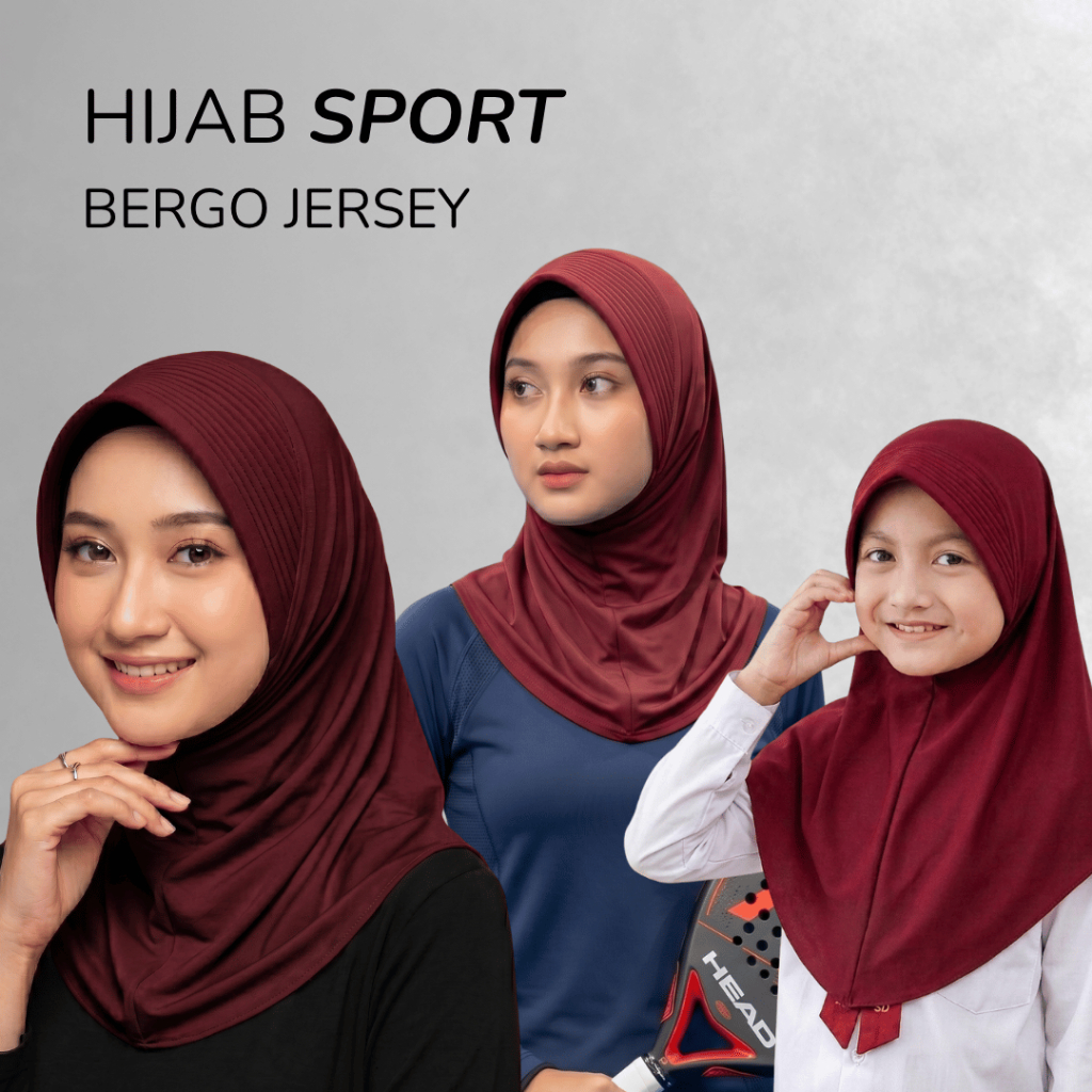 Hijab Bergo Jersey Anak Sekolah Warna Maroon | Jilbab Bergo Sporty Pet Instan Merah Maroon Adem, Nya