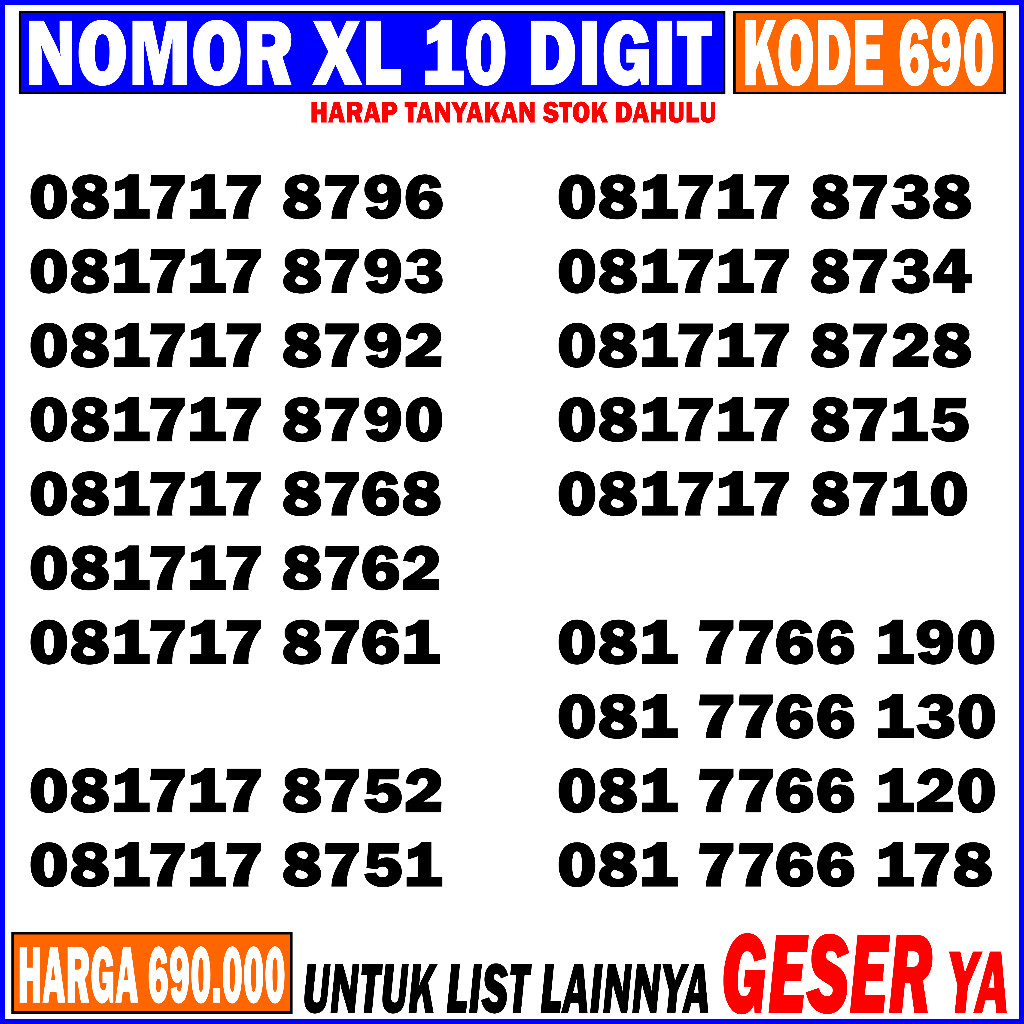 Kartu Perdana Nomor Cantik XL KODE 2000 - Nomor Cantik XL 4g - Nomer Cantik XL 7777 8888 - No XL Can