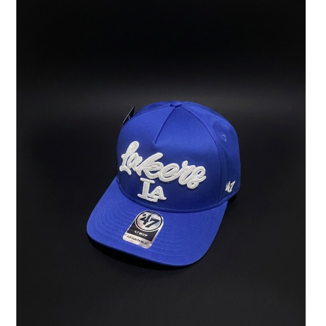Topi Premium Casuals Bordir Tebal Logo Lakers LA White Tulisan Bahan Biru Pria Wanita
