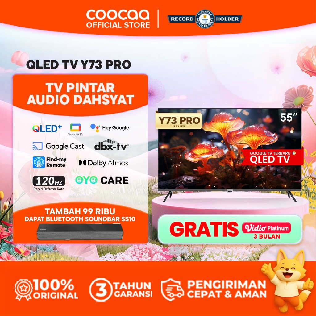[TERBARU] COOCAA TV 55 inch Y73 Pro - 4K QLED+ - Google TV - 120Hz Motion - S AI Engine - MEMC - dbx