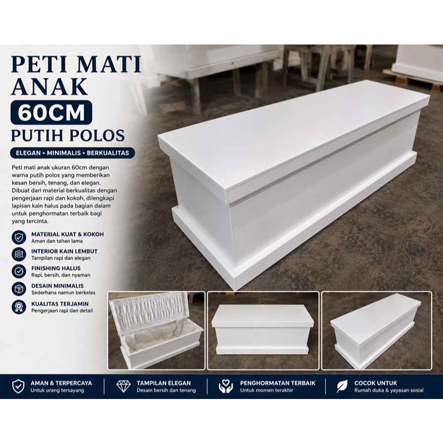 Peti Mati Bayi Anak Balita 60cm peti Jenazah Putih Polos – Elegan Minimalis & Berkualitas Toko Peti 