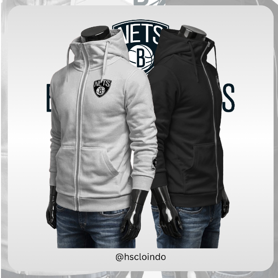 Jaket Basket XS-5XL Brooklyn Nets NBA Basketball Eastern Conference Team Hoodie Zipper Bahan Katun F