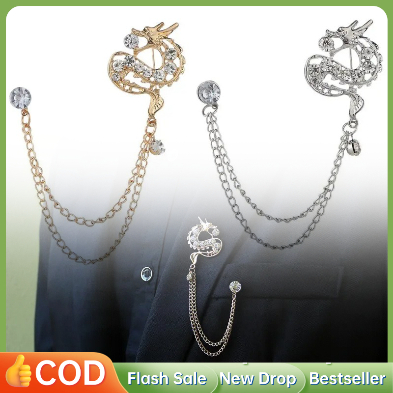 Gold Chain Lapel Pin Pin Rantai Jas Rantai Bros Jas Metal Dragon Pin