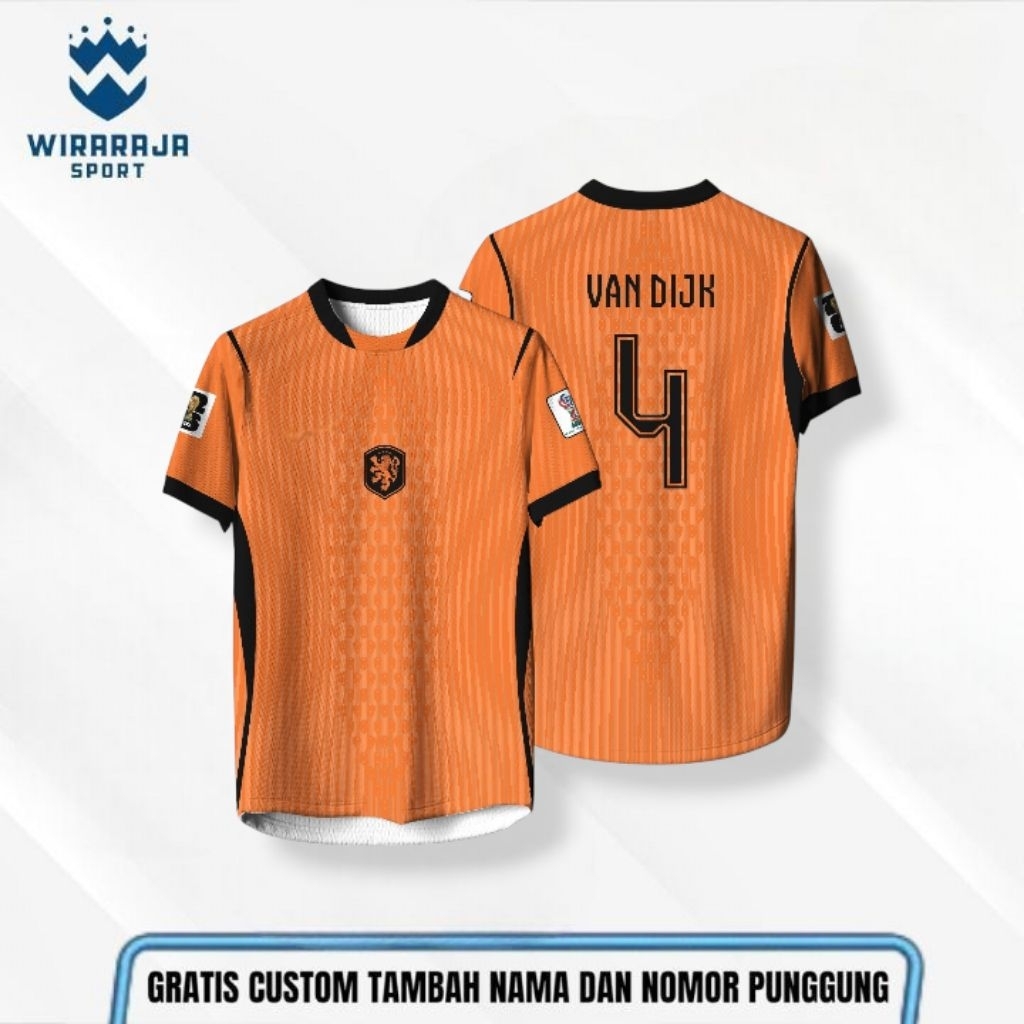 Jersey Belanda Home/Away 2026-2027, Bahan Dryfit Premium, Full Printing, Gratis Custom Nama Dan Nomo