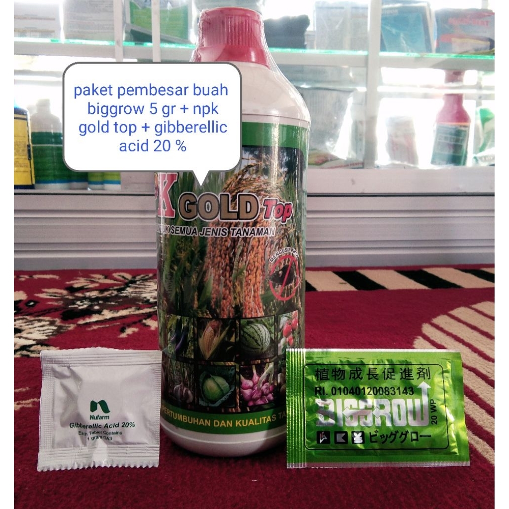 paket pembesar buah (BIGGROW 5 g + NPK GOLD TOP 1 liter + GIBBERELLIC ACID 20%