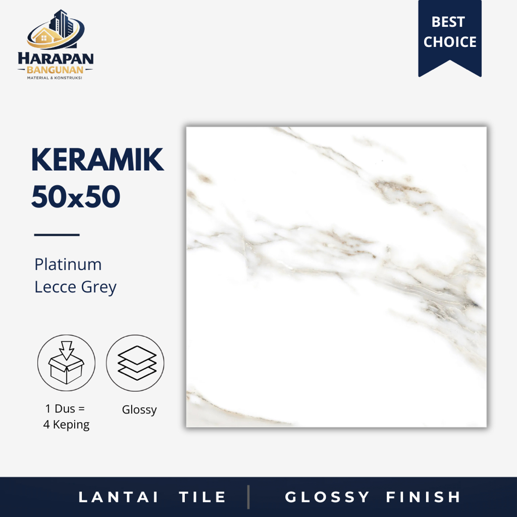 Keramik Lantai 50x50 Platinum Lecce Grey Marble Glossy Abu Abu 50 x 50