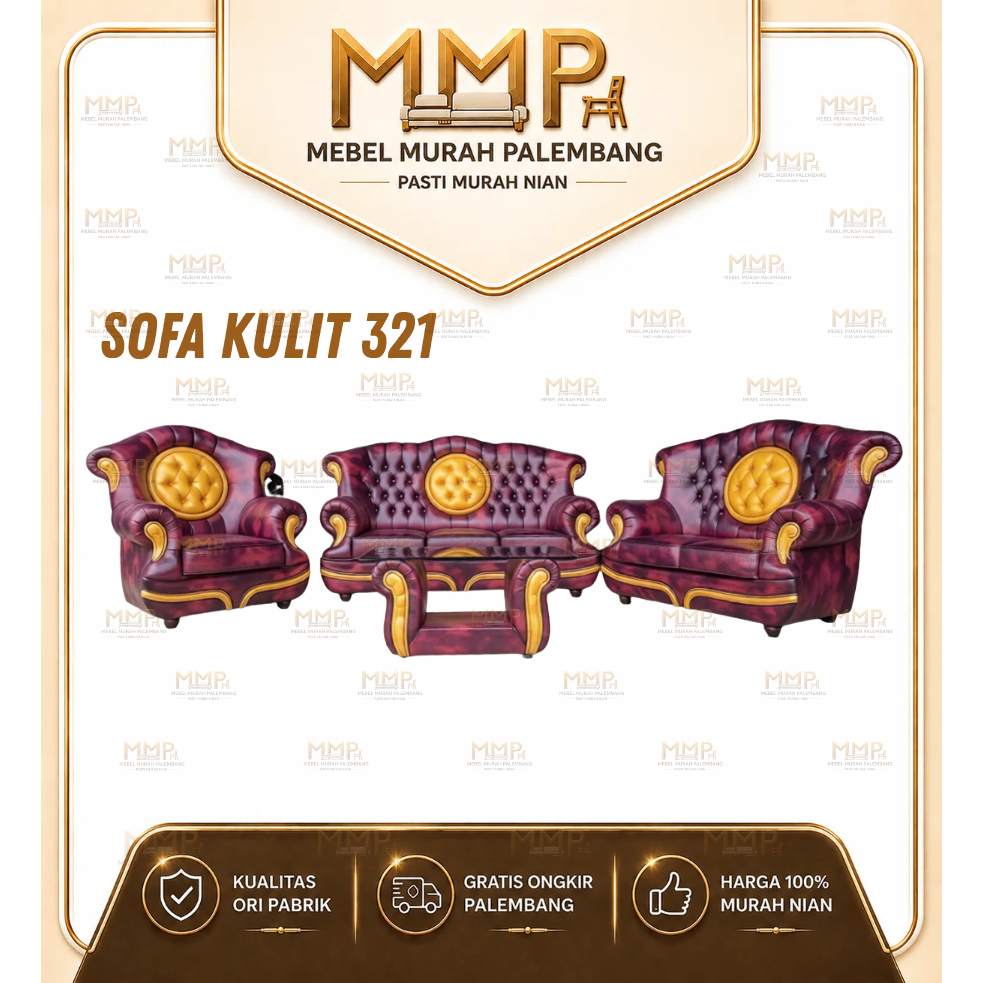 Sofa Tamu Bahan Kulit 321 | Sofa Tamu Kulit Minimalis Murah Palembang