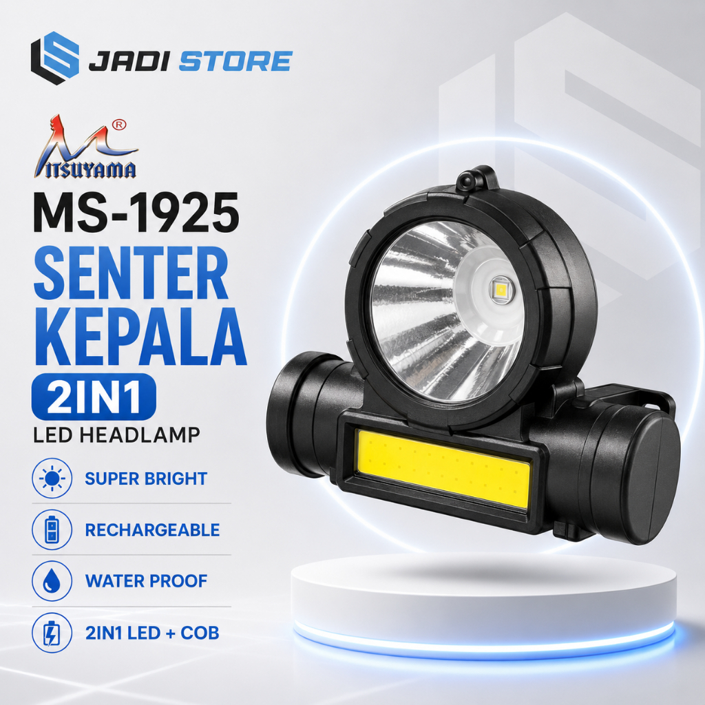 Senter Kepala LED COB Mitsuyama MS-1925 Senter Kepala Super Terang Senter Kepala LED Senter Kepala A