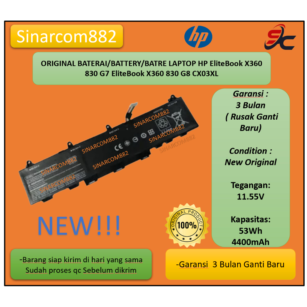 ORIGINAL BATERAI/BATTERY/BATRE LAPTOP HP EliteBook X360 830 G7 EliteBook X360 830 G8 CX03XL
