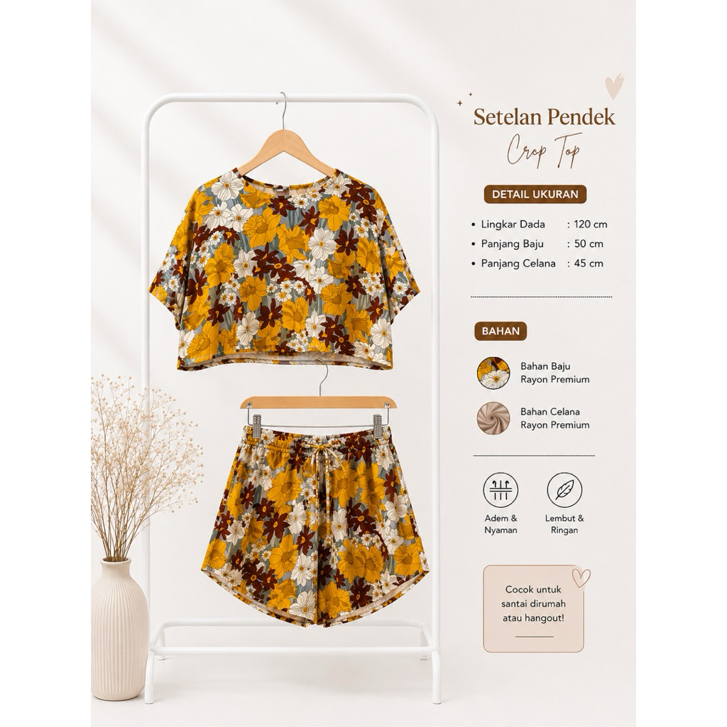 Crop Tee Sleepwear Set Crop Piyama Tidur pendek Kekinian Piayamah wanita
