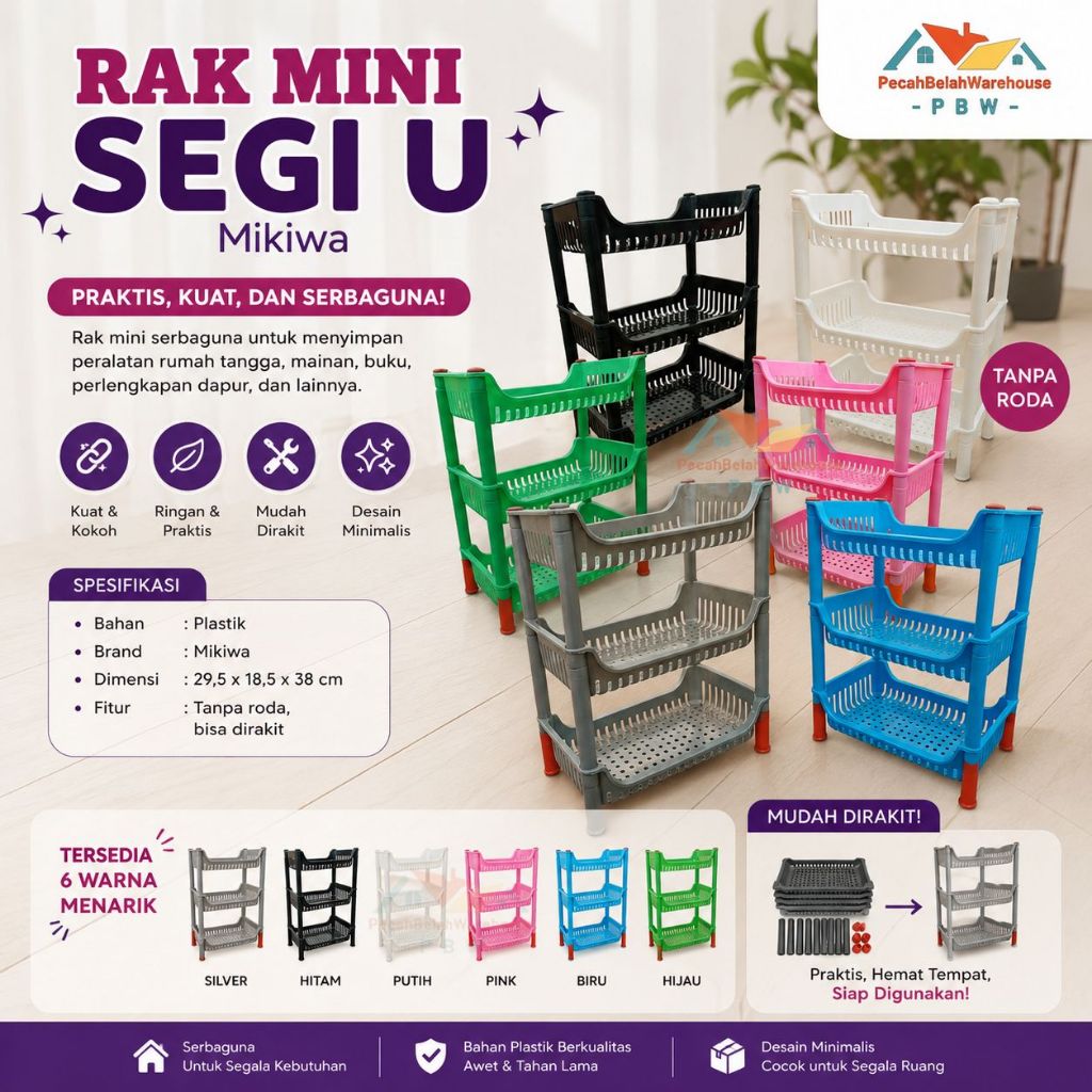 Rak Plastik Mini Segi U Susun 3 / Rak Susun 3 Plastik / Rak Plastik / Rak Bumbu