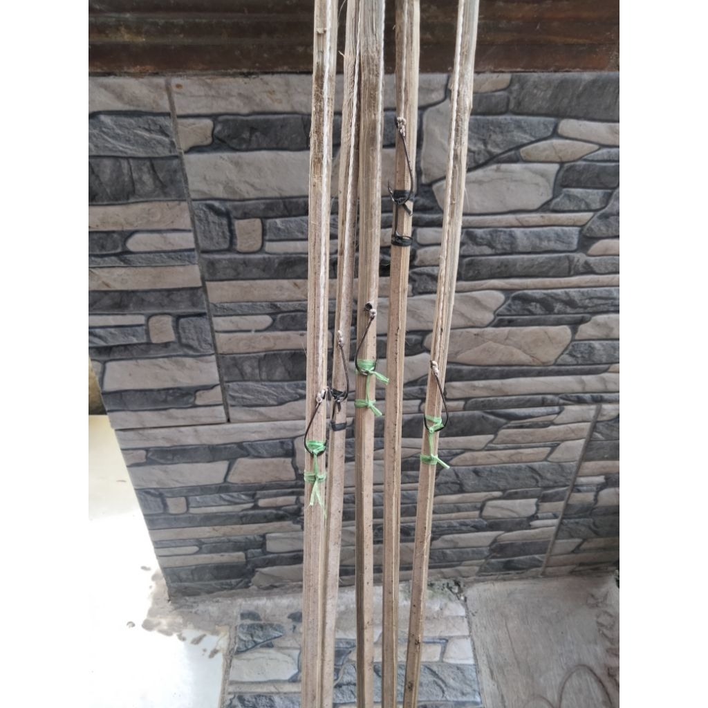 PAKET 5 PCS TAJUR ikan gabus lele terbuat dari bambu dan benang kuat