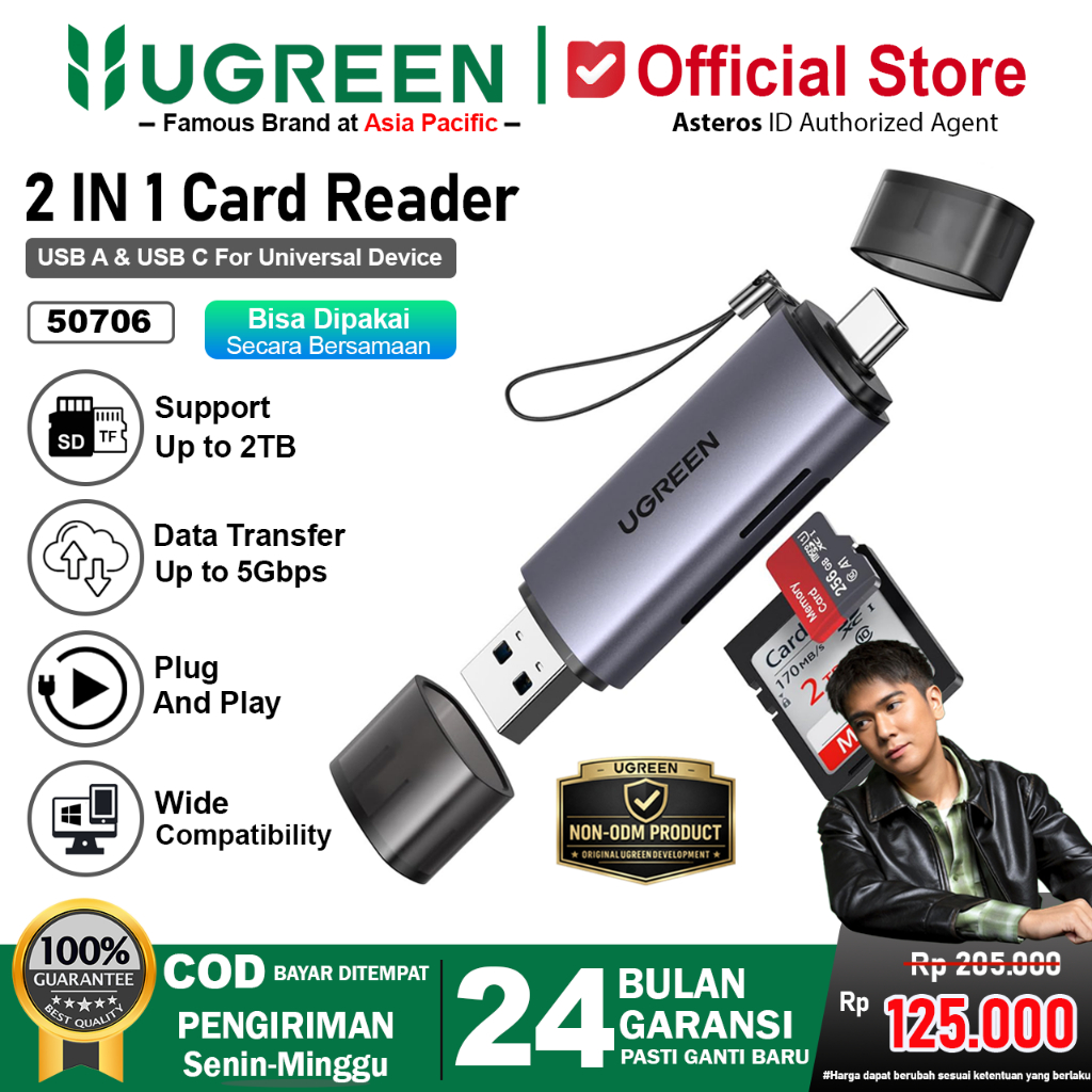 UGREEN Card Reader OTG USB Type C dan USB A 3.0 Ke Micro SD TF 50706