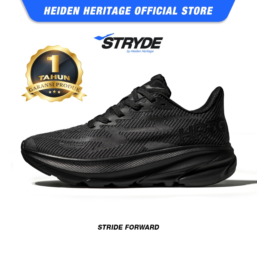 HEIDEN HERITAGE [HRTG] - STRYDE 1 - FULL BLACK  Sepatu Sport Running Sekolah Sneakers Casual Style L