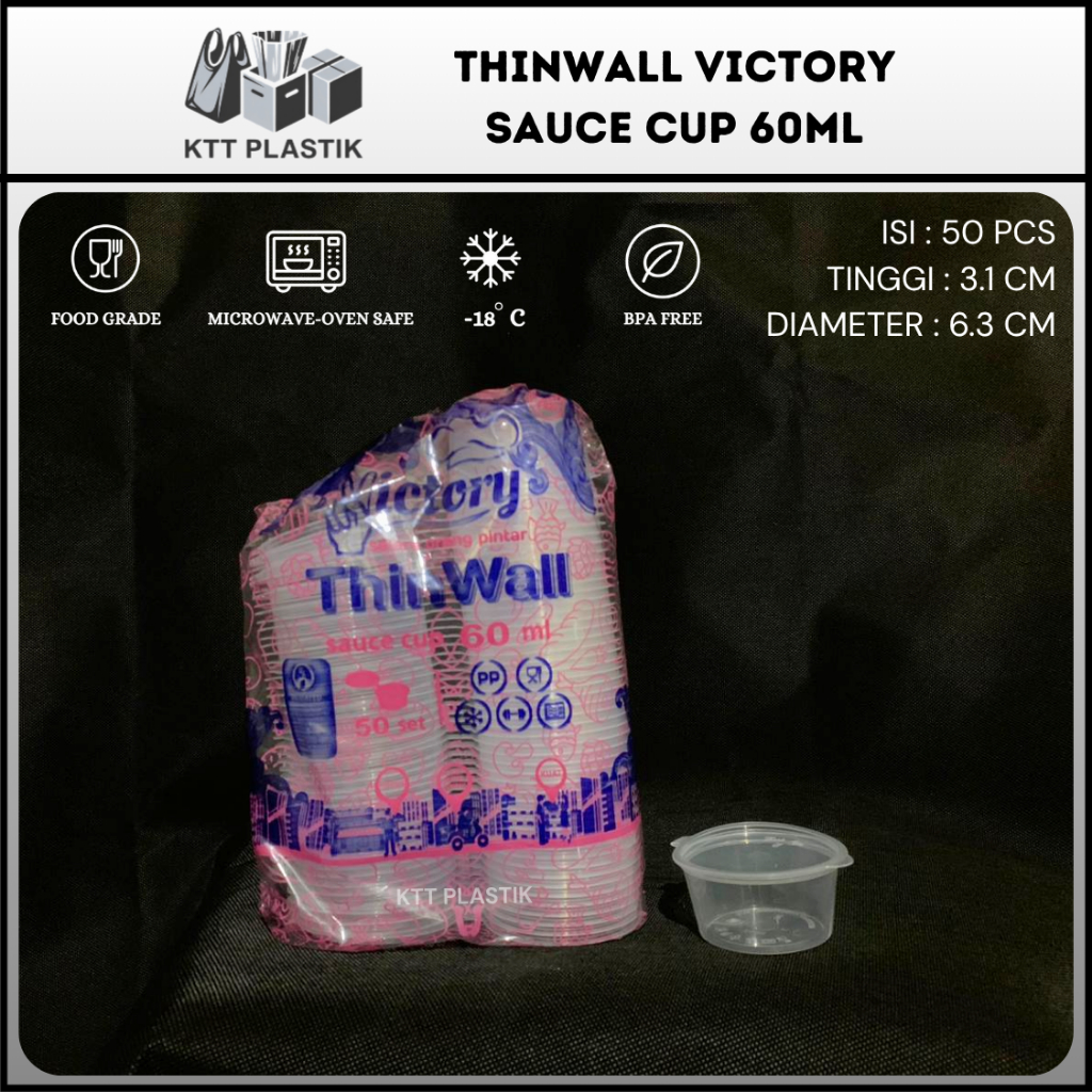 Thinwall Sauce Cup Victory 60ml Isi 50pcs - Cup Saos Sambal Plastik Dengan Tutup Food Grade