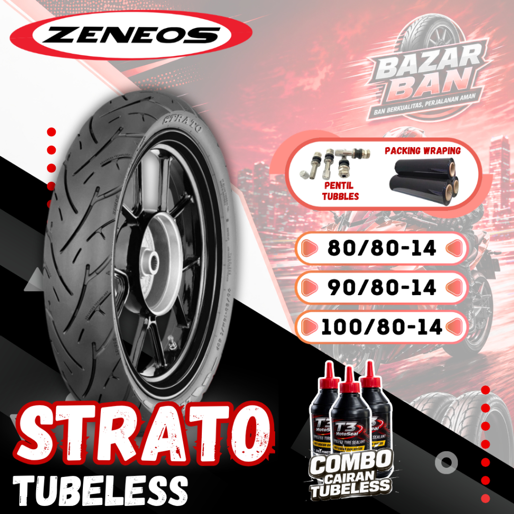 (PRODUKSI TERBARU) BAN ZENEOS STRATO TUBELESS RING 14 ( 80/80-14 / 90/80-14 / 100/80-14 ) /  BAN MOT