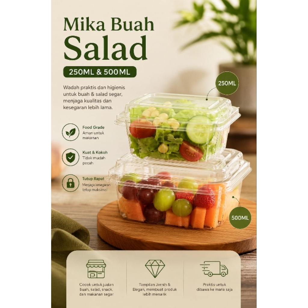 Mika Buah Salad 250ML & 500ML Bening Kokoh Bahan PET