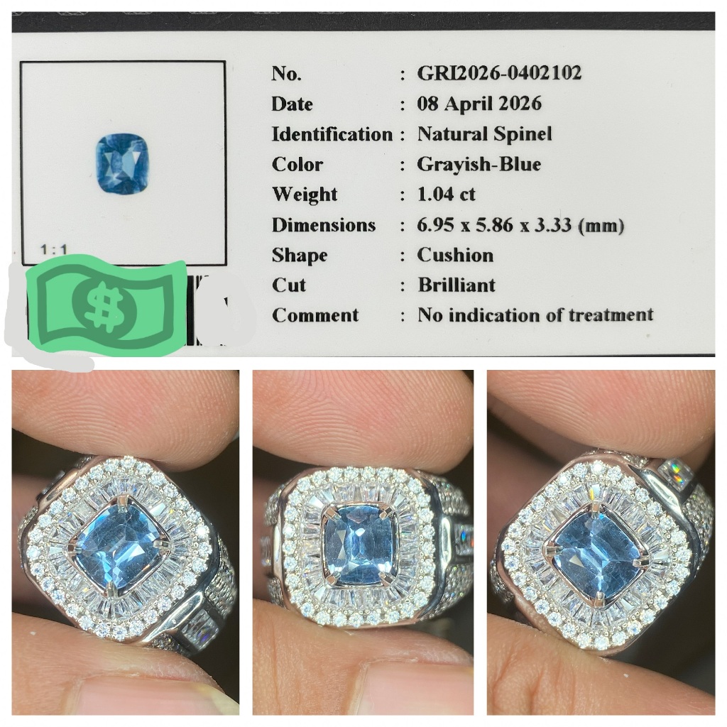 Natural 1.04ct grayish blue spinel top color memo gri