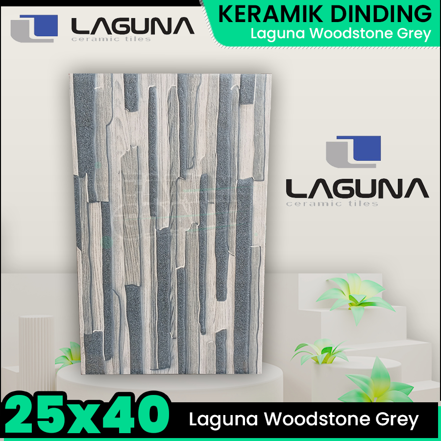 Keramik Dinding 25x40 Laguna Woodstone Grey Wall Tile Motif Kayu Tekstur Kasar KW1