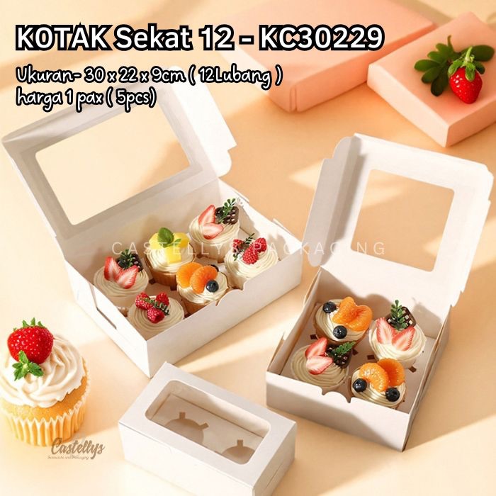 5 Pcs Kotak Box Kue Sekat 12 KC30229 Lubang Cocok Untuk Cup Cake Puding Mini Cake dll