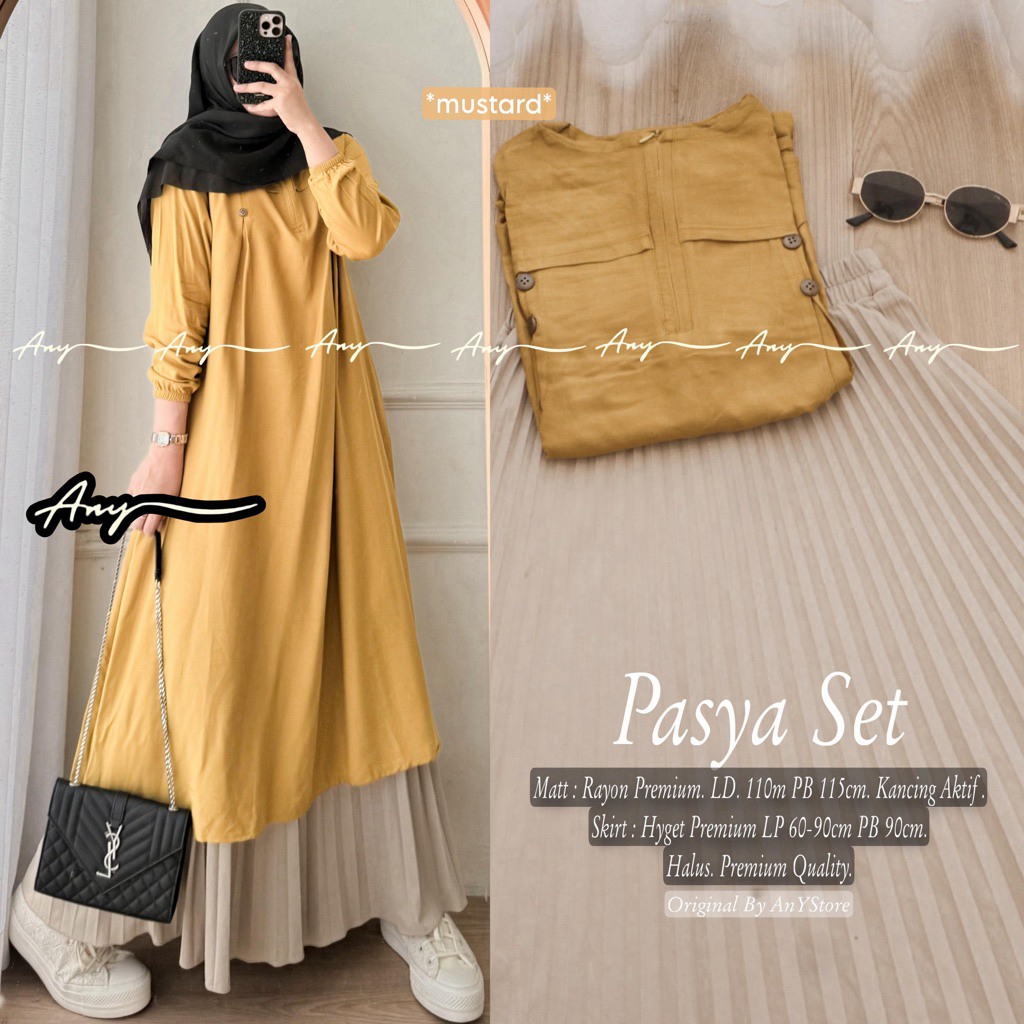 arsya elaria valorin alkenza amanda pasya set by ANY long tunik katun rayon polos rok plisket