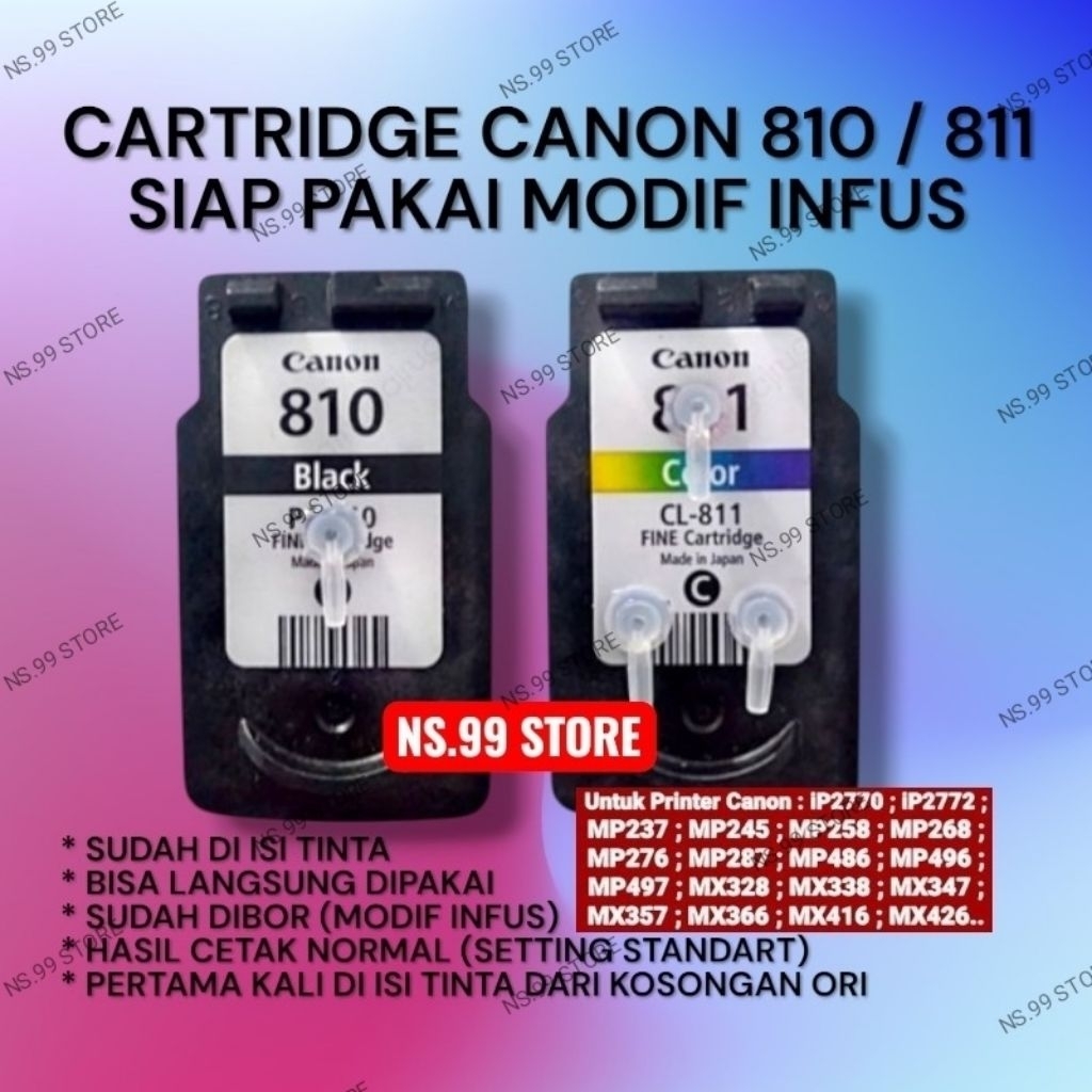CARTRIDGE CATRIDGE CANON 810 / 811 / PG 810 BLACK / CL 811 COLOR SIAP PAKAI MODE MODIF INFUS RECYCLE