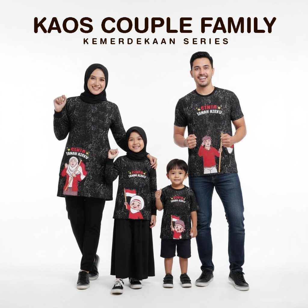 Kaos Washed Family Couple Lengan Pendek Panjang Merdeka Series Cinta Tanah Airku