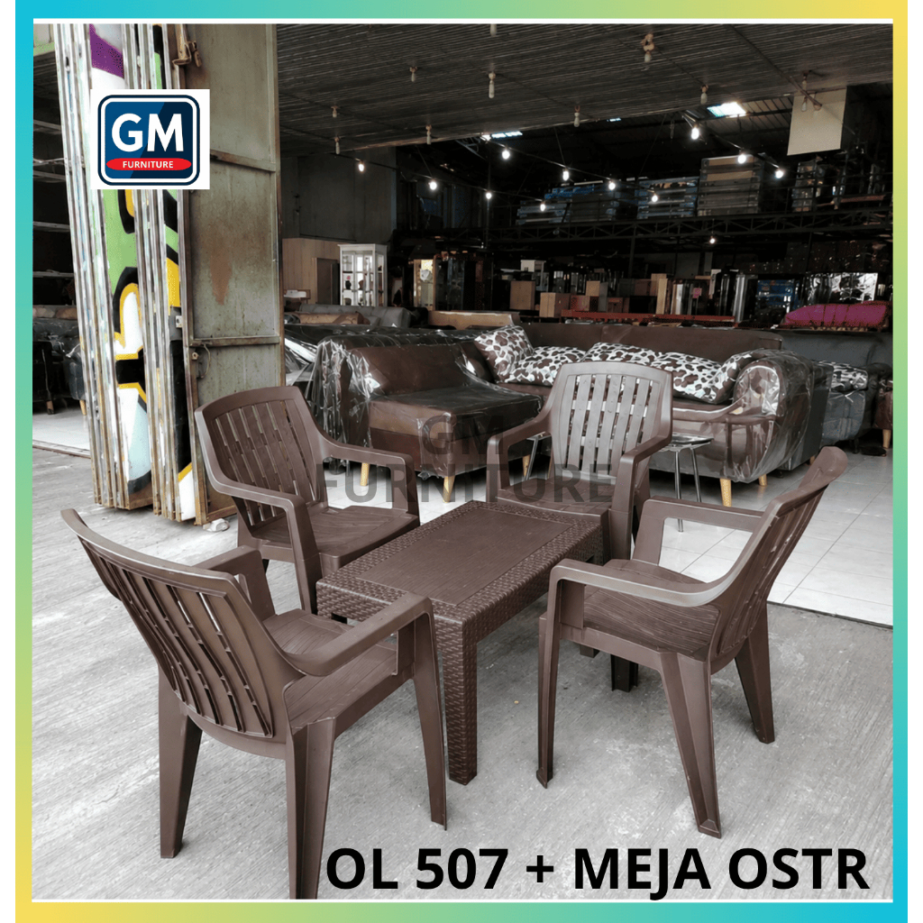 KURSI SET 4 KURSI PLASTIK TERAS OLYMPLAST KURSII TAMAN OL 507 + MEJA OSTR