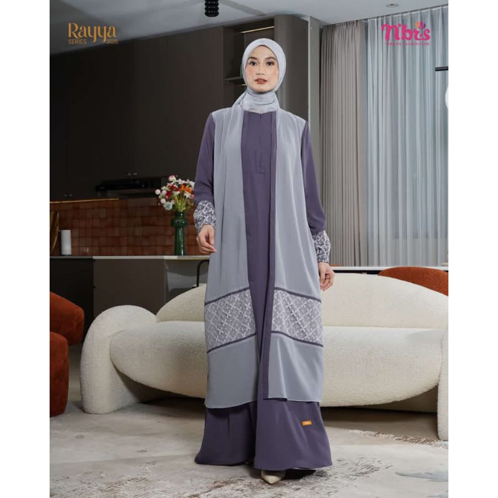 Sarimbit Ivory Gamis Dewasa Drak Purple Nibras/Gamis Dewasa nibras/Gamis nibras Fashion/Gamis Muslim