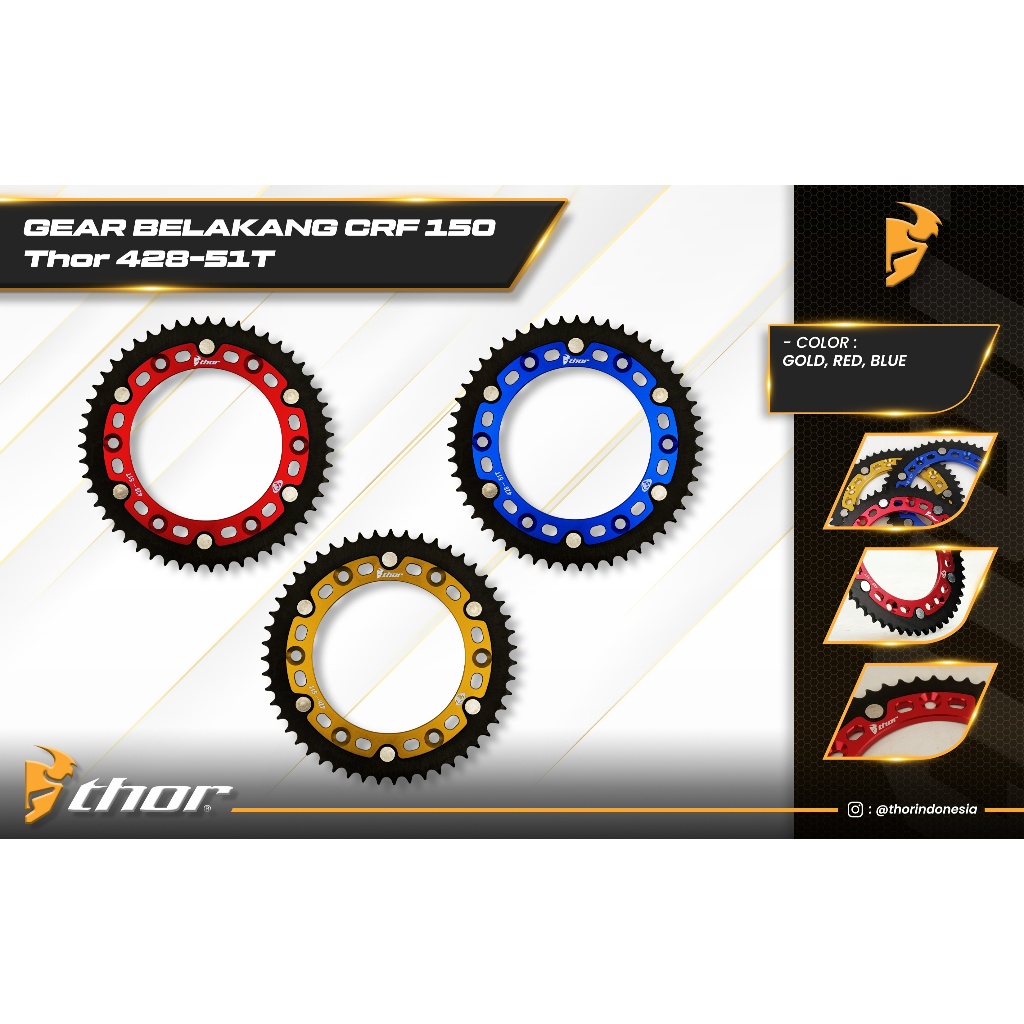 Gear Belakang CRF 150 Thor 428-51T Sprocket CNC Racing Gear Trail CRF150L Heavy Duty Premium