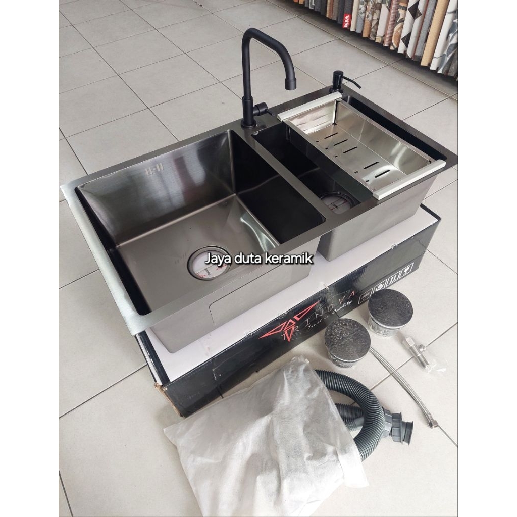 Kitchen sink black 2 lubang/ Bak cuci piring 2 lubang/wastafel cuci piring