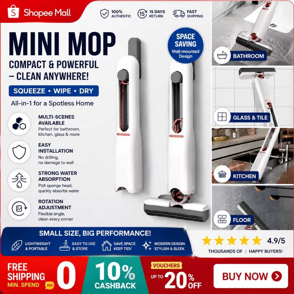 Mini Mop Pembersih Multifungsi Pel Mini Lipat Portable Untuk Wastafel Meja Dan Kaca