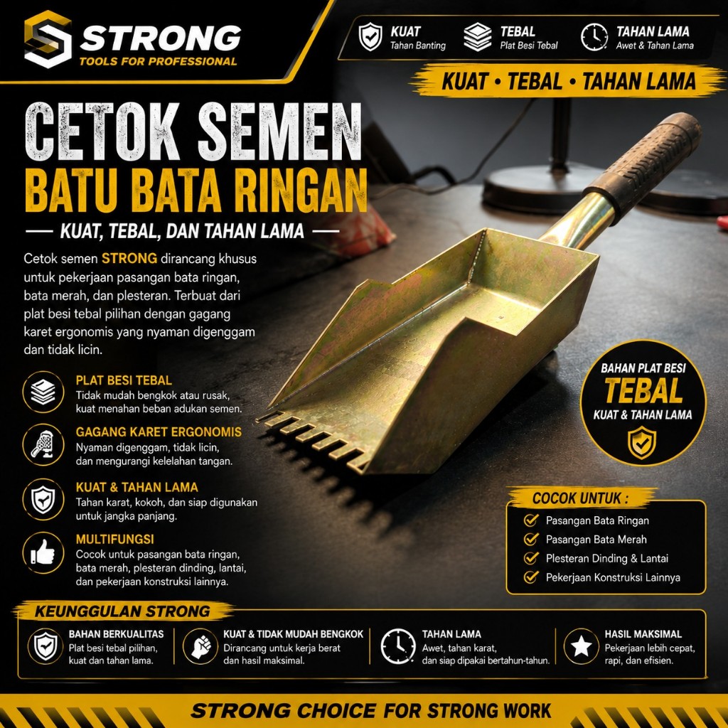 Cetok bata ringan tebal  / cetok batako / sendok semen ukuran lebar 10 cm