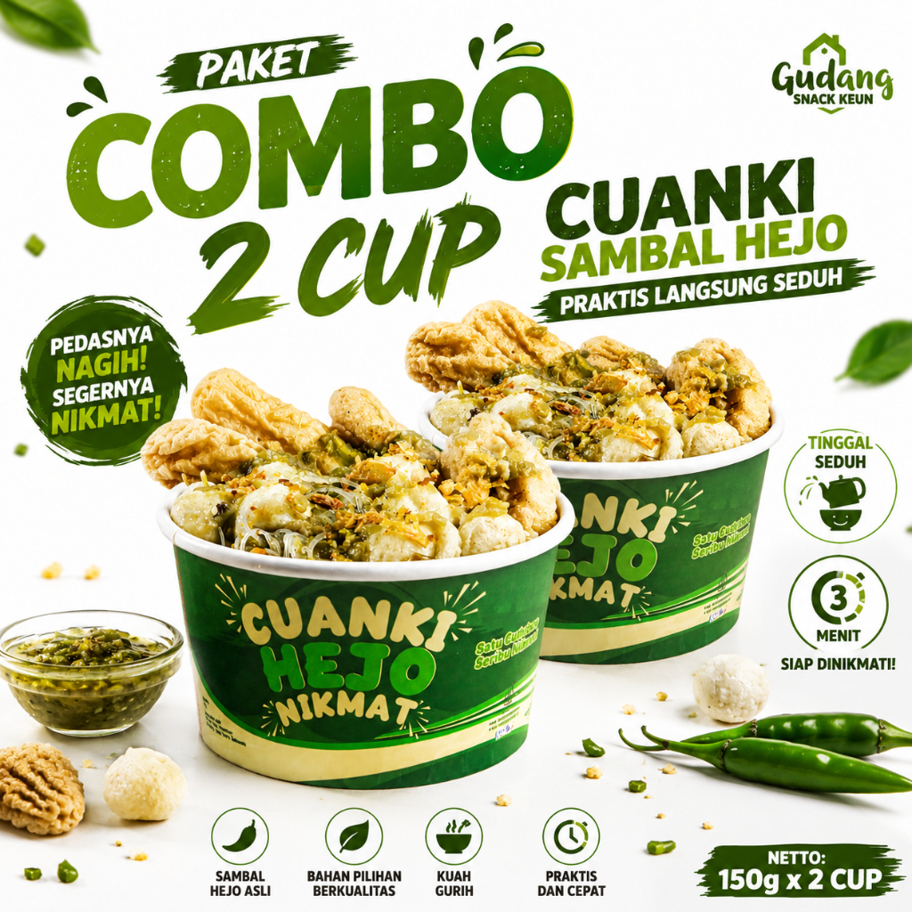 BUY 1 GET 1 CUANKI SAMBAL HEJO KHAS BANDUNG CUANKI CUP INSTAN PEDAS GURIH CEMILAN PRAKTIS - TERCIDUK