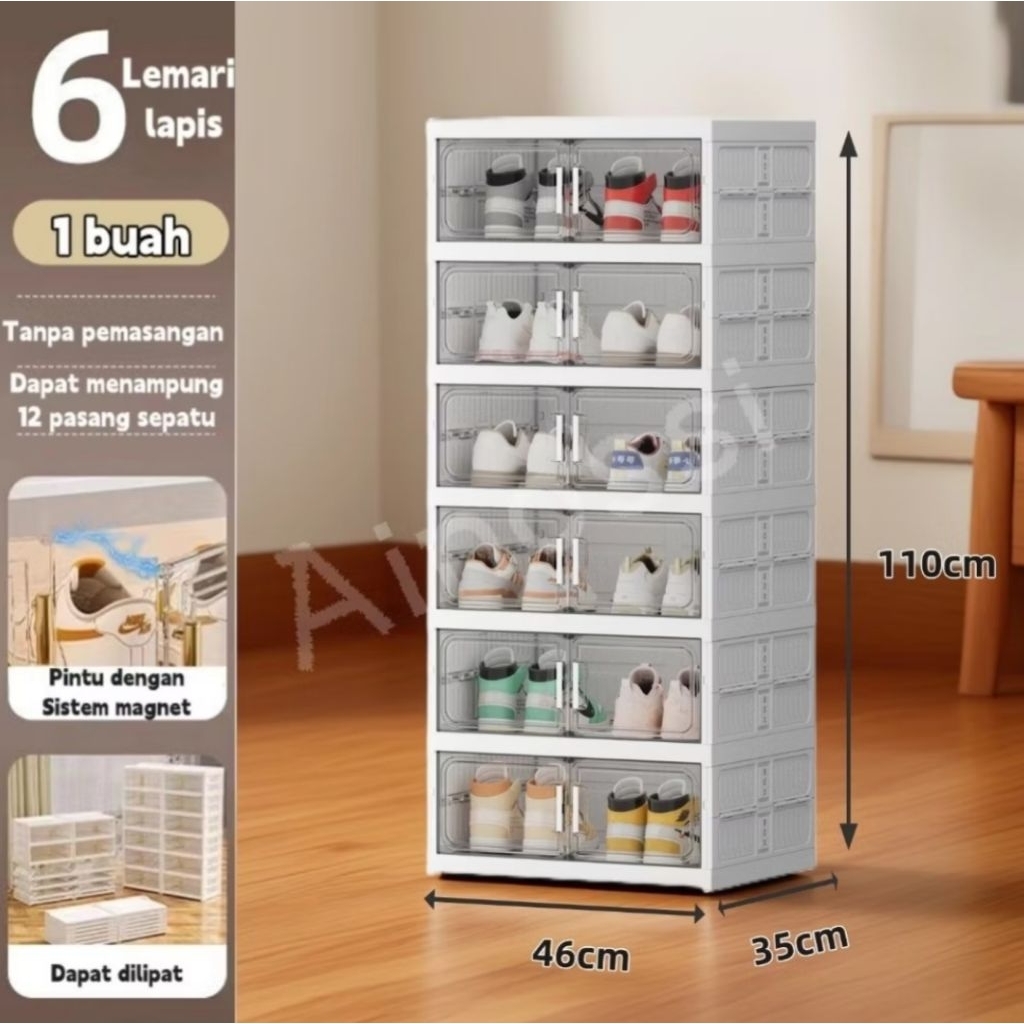 Shoe Storage Boxes Lipat Multifungsi Rak Lemari Sepatu Tertutup Mudah Pemasangan Berbahan Kuat