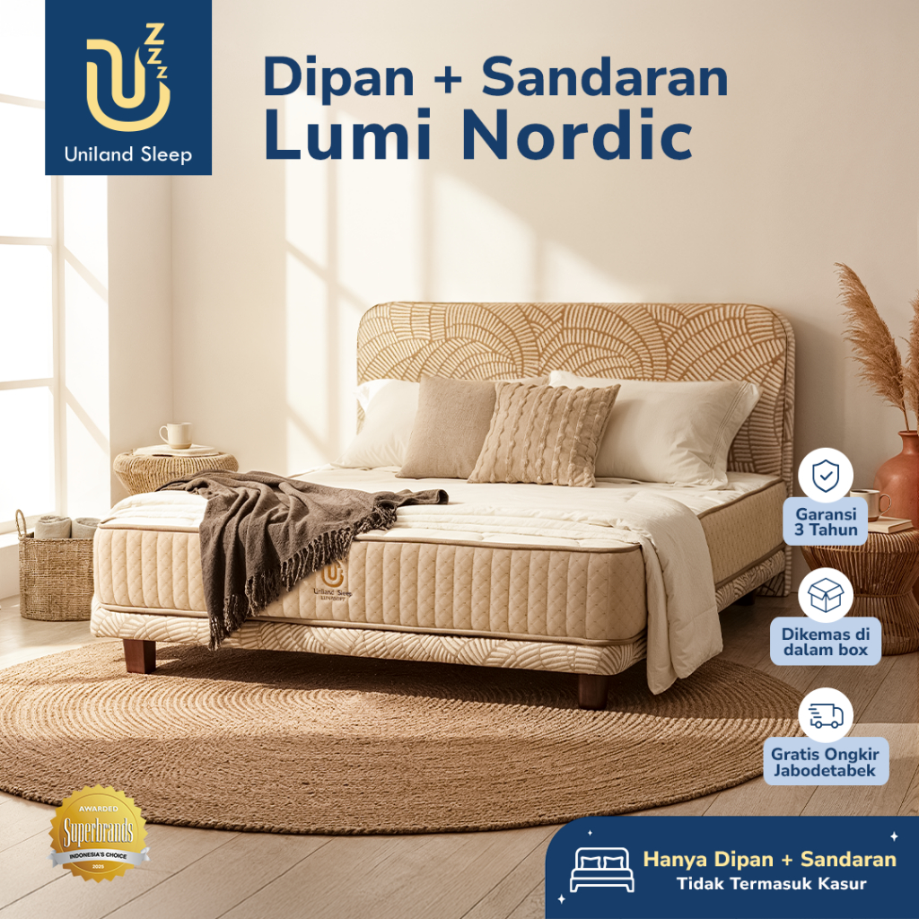 Tempat Tidur Uniland Sleep Lumi Nordic / Dipan Sandaran / Divan Headboard / DIY Bed Frame In a Box
