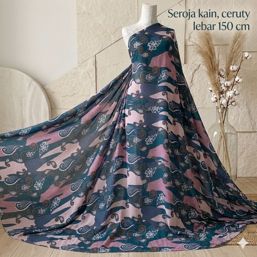 Kain Sifon Ceruti Motif Paisley Abstrak Mewah Premium Meteran Bahan Gamis Tunik Jilbab Ceruty Printi