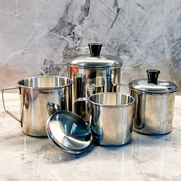 Mug Stainless Steel 304 Tebal Dengan Tutup Gelas Kopi Cangkir Anti Karat 8 9 10 12 14 cm