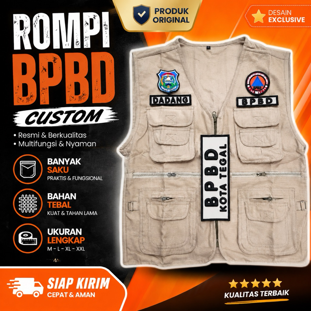 Rompi BPBD+NAMA Custom Exclusive bahan Premium Best Quality BNPB Basarnas