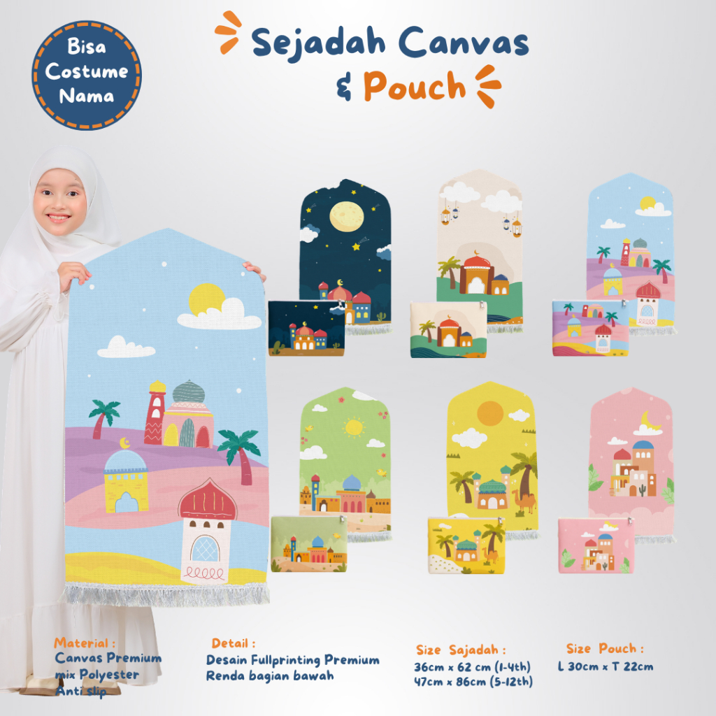 Sejadah Sajadah Anak Free Tas Serut Karakter Muslim Motif Masjid Bisa Custom Nama Vol 1