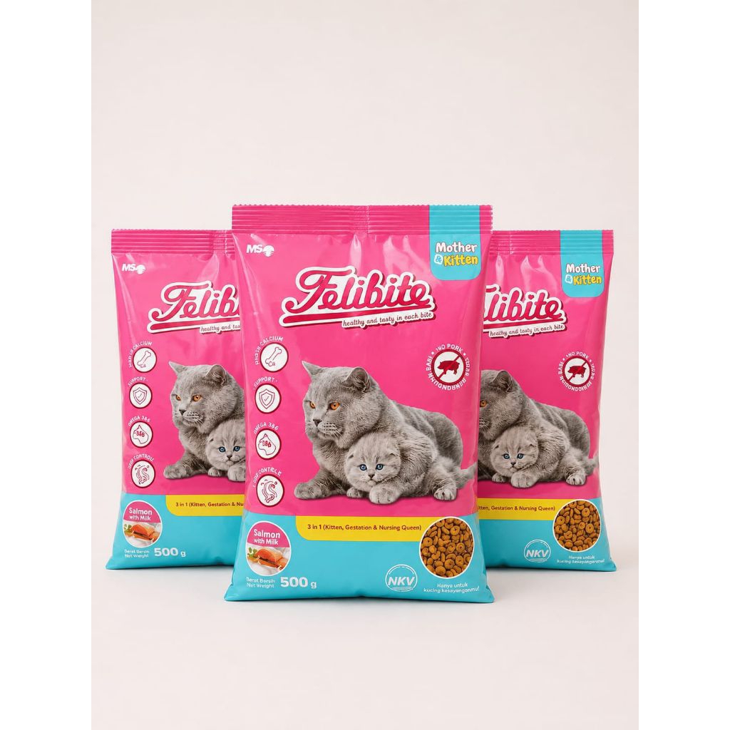 FELIBITE MOTHER AND KITTEN SALMON WITH MILK/FELIBITE MOTHER AND KITTEN DONAT Pakan kucing 500g