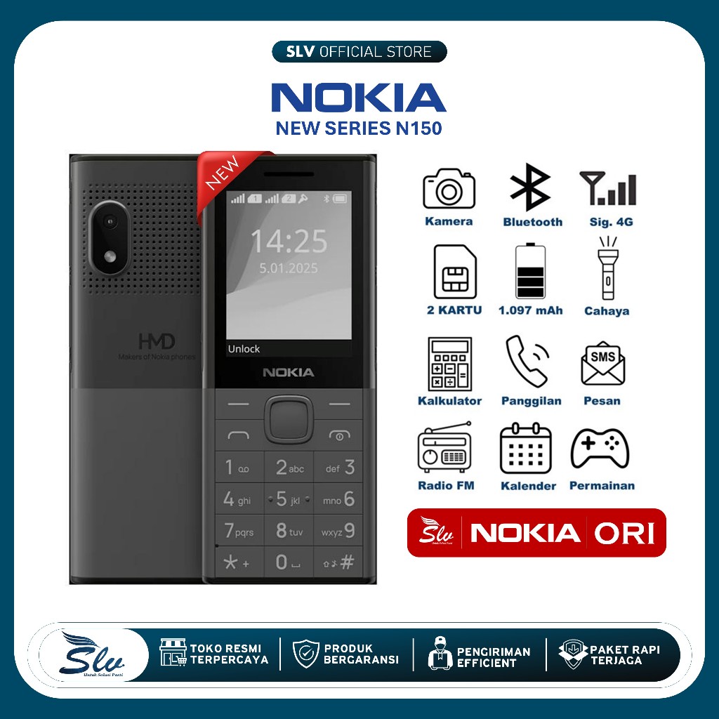 (100% ORI)  Nokia 150 FREDO NEW VERSION BARU/GRESS Hp Jadul Murah Berkualitas Hp Jadul 2 Kartu Ada K