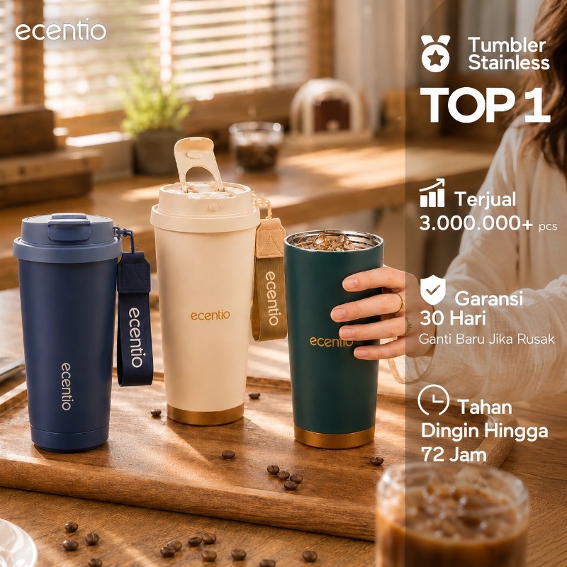[Tumbler Kopi Series] ecentio tumbler minum premium tahan dingin 24 jam botol stainless 316 portable