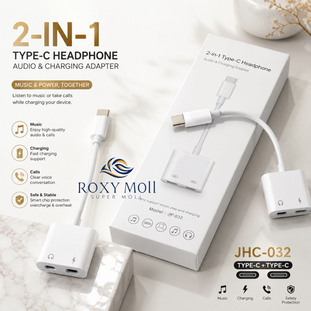 Kabel Splitter JHC-032 Type C To C Headset Digital Chip + Charging  Kompatibel Samsung & 17PM Series