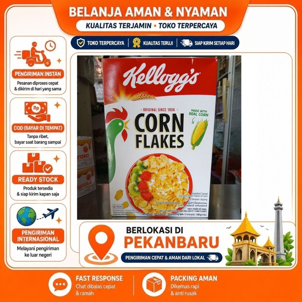 [SDW] pekanbaru/Kellogg Corn Flakes 150g - Sereal Jagung Renyah, Sumber Vitamin, Sarapan Pagi Halal